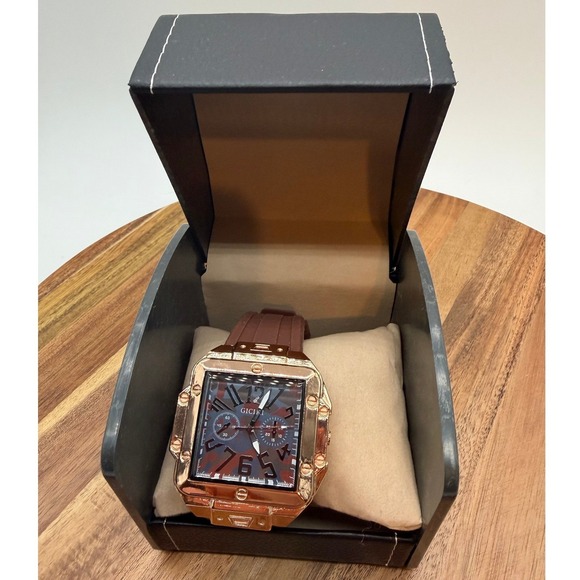 Giciki Other - Giciki Men's Watch Rose Gold Square Case Camo Dial Brown Silicone Strap   0458